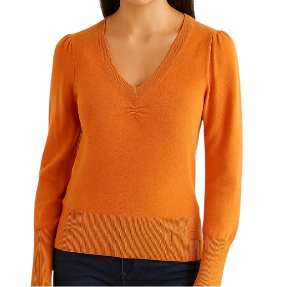 Neiman Marcus Orange 100% Cashmere V-Neck Sweater Size Medium